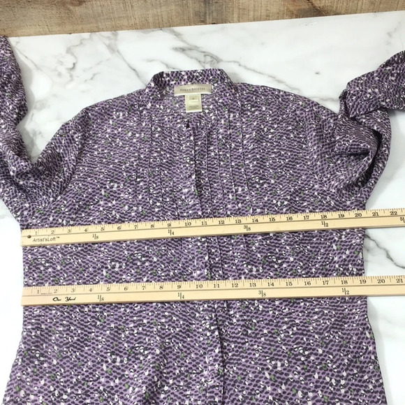 Susan Bristol Purple Animal Print Button Front Silk Shirt‎ Womens 8 Long Sleeve - Picture 8 of 11